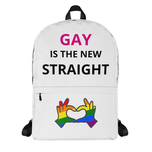 Gay Is The New Straight lettered backpack.